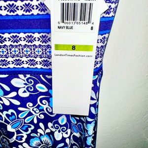 London Times dress, bright blue and white. Brand new with tags. Size 8.